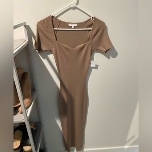 PinkBlush Mocha Ribbed Bodycon Midi Dress NWT